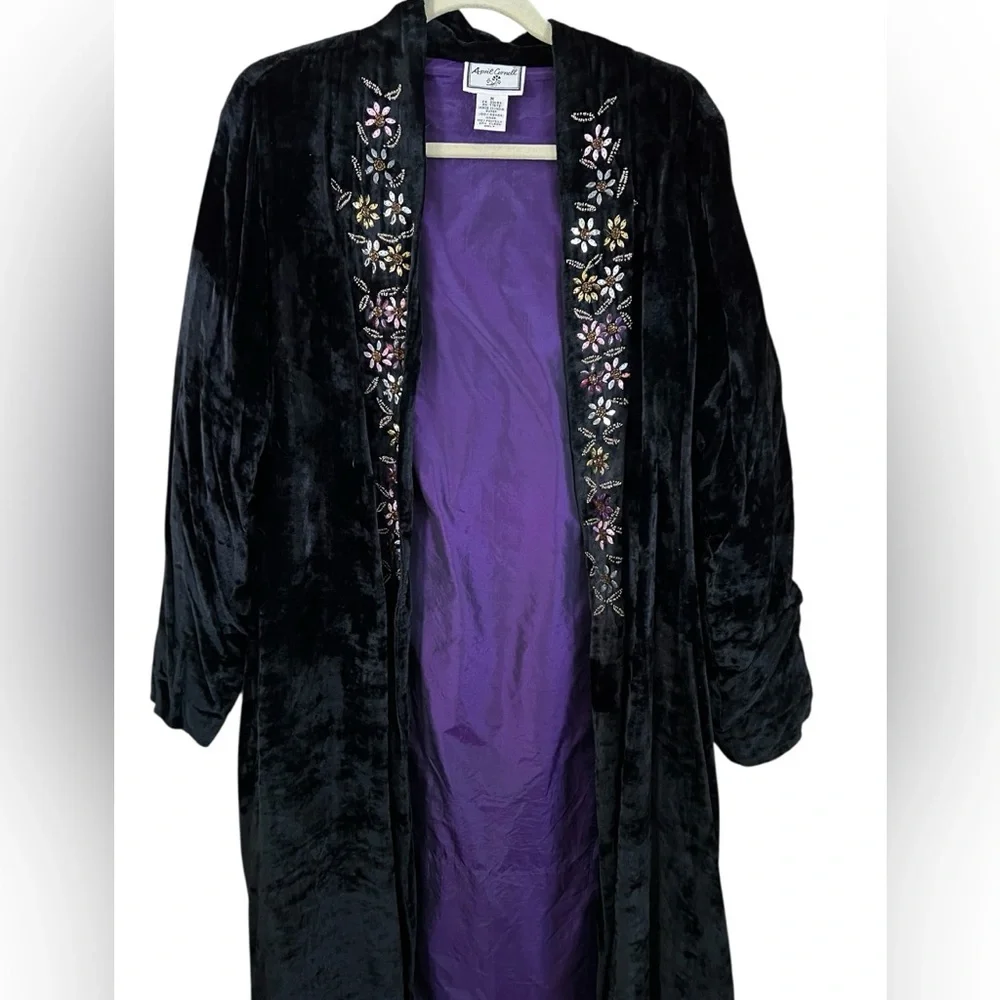 April Cornell Velvet Bead-Embroidered Open-Front Coat - Picture 2 of 6
